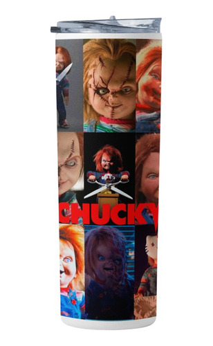 [ Termo Skinny Tumbler 20 Oz ] Chuky Collage Halloween