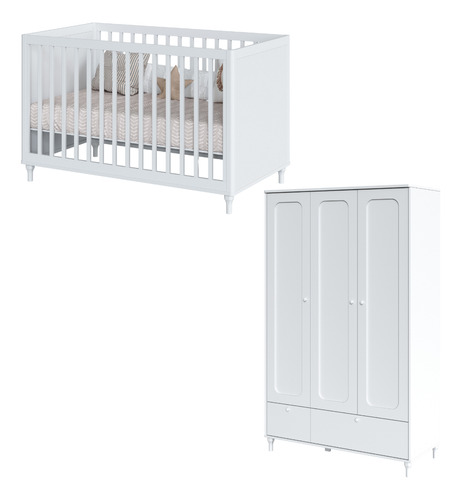 Quarto De Bebê Completo Berço E Guarda-roupa Fofura Branco