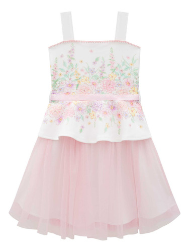 Vestido Infantil Florido Tule Rosa 68584 Infanti .ale.