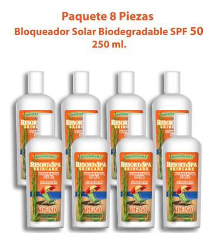 Mayoreo 8 Piezas Bloqueador Solar Biodegradable Spf 50 250ml