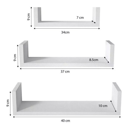 Set 3 Repisas Flotantes De Mdf Blanco