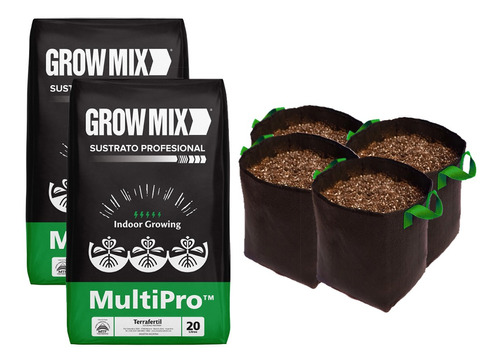 Sustrato Growmix Multipro 40lt Con Maceta Geotextil 10lt 4u