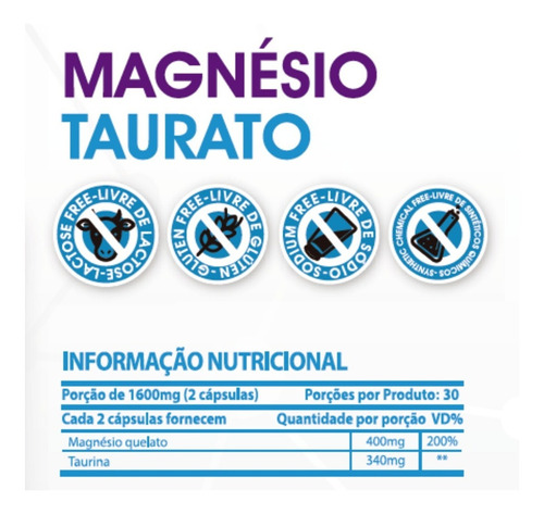 Magnésio Taurato 800mg Com 60 Caps Sunfood Sabor Without flavor