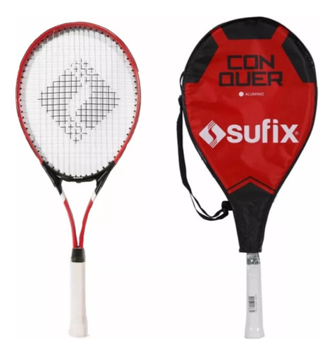 Raqueta Tenis Sufix® Adulto Conquer Aluminio + Funda Color Rojo Italiano Tamaño Del Grip 4 1/4