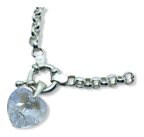 Pulsera Rolo De Plata Dije Cristal 14 Mm Y Dije Con Grabado