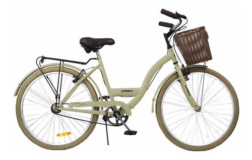 Bicicleta paseo femenina Unibike Vintage R26 frenos v-brakes color crema con pie de apoyo  