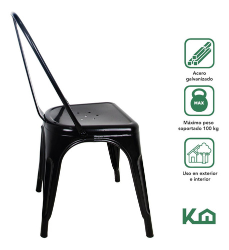 Silla Tipo Tolix De Comedor Color Negro Mate Diseño Vintage Minimalista Exterior Interior Comoda Ergonomica Resistente Kingshouse