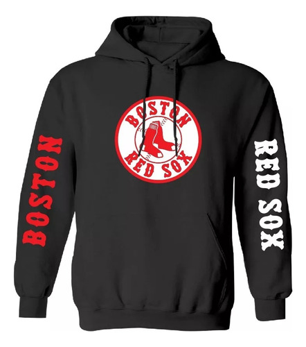 Polera Boston Red Sox Negro Polera Capucha Estampado