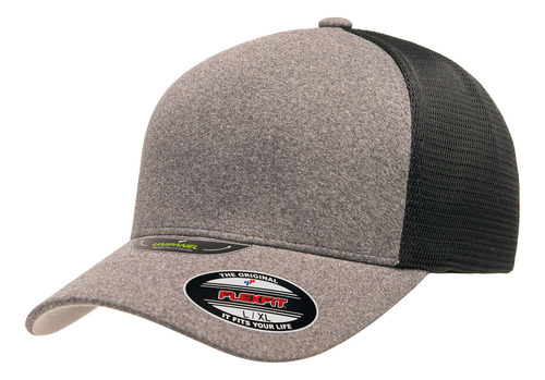 Flexfit Melange Unipanel Trucker Cap, Japeado/ Negro