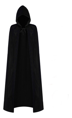 Capa Disfraz Negra Con Capucha 130cm Halloween Terror Parca
