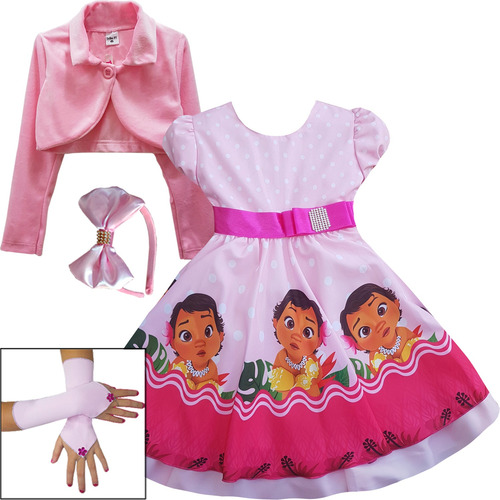 Vestido Moana Baby Festa Infantil Luxo Luvas E Tiara Bolero