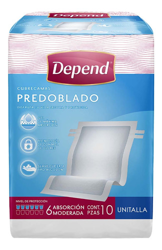 Depend Predoblado Para Incontinencia, Unitalla, 10 Piezas