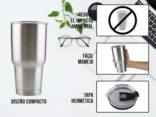 Imagen 5 de 10 de Vaso Termo Acero Inoxidable P/cafe 30oz Térmico Frío Calient