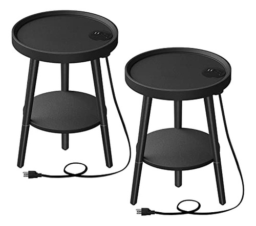 End Table With Charging Station, Round Side Table With ...