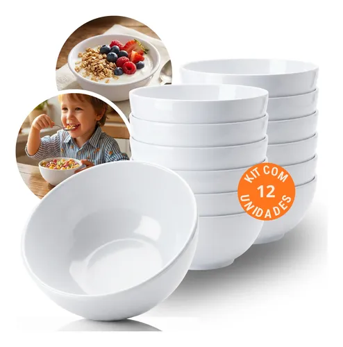 Kit 12 Bowls 420ml Cumbuca Tigela Branca Melamina Resistente - R$ 59,66