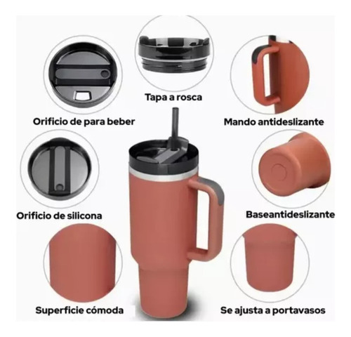 Vaso Térmico Doble Pared 1200ml Con Pajita Acero Inoxidable