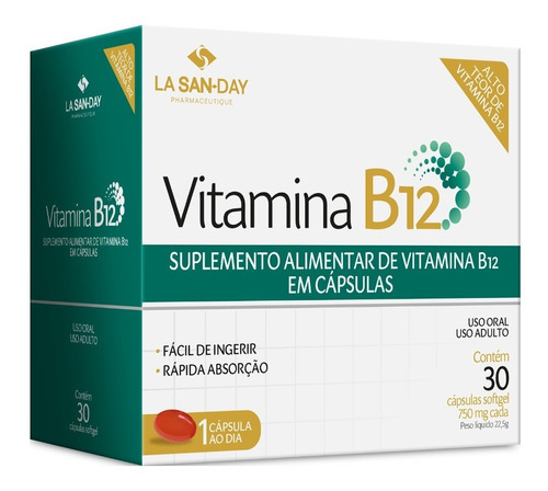 Suplemento em cápsulas softgel La San-Day  Vitamina B12 caixa de 22.5g 30 un