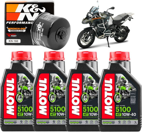 Kit Troca Oleo 4 Motul 5100 10w40 Filtro Oleo Kn Bmw R1200gs