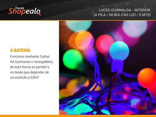 Imagen 6 de 8 de Luces Decorativa Bolita 50 Led 5 Mt A Pila Multicolor + Cta*