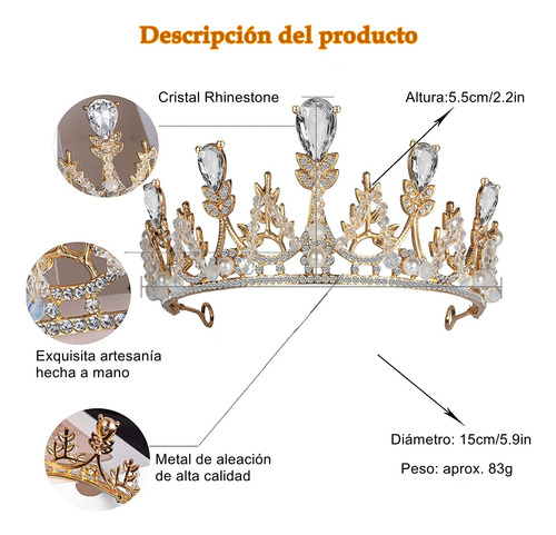 Niñas Oro Tiara Princesa Corona Diadema Rhinestone Pelo