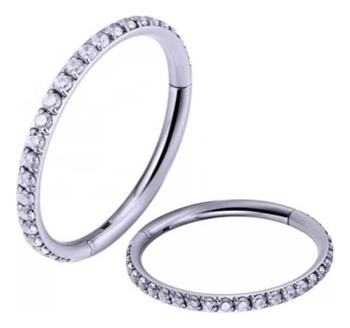 Piercing en forma de anillo con circonita de titanio, 10 mm, color plateado