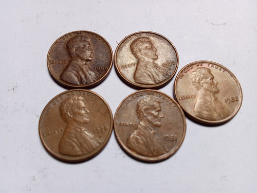 Lote 5 Moedas De One Cent De Dólar Americano (Usado)