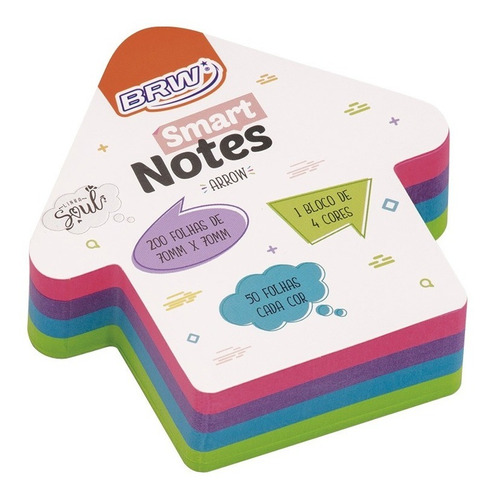 Bloco Adesivo Smart Notes Seta C/4 Cores Brw 200 Folhas