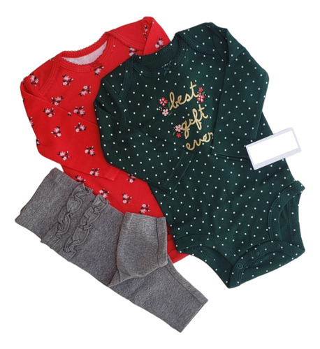 Conjunto Carters Beba Colores Navidad Rojo Verde Flores 