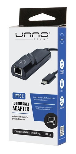 Imagen 1 de 2 de Adaptador Tipo C A Ethernet Usb 3.0 Rj45 Gigabit Unno