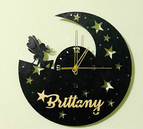 Reloj De Pared Hada Con Nombre Mdf 3mm. Negro