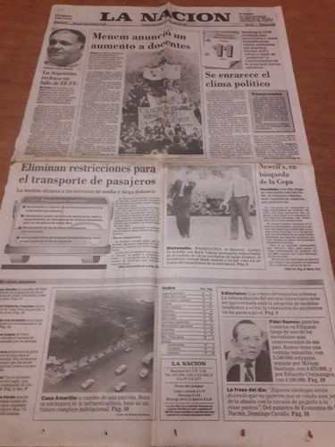 Tapa Diario La Nación 17 6 1992 Casa Amarilla Menem Docentes