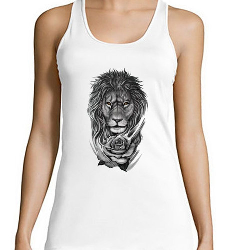 Musculosa Leon Rosa Dibujo Ojos Salvaje