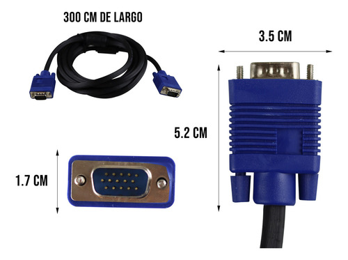 Cable Vga A Vga Con Fibra Cable Resistente 3 Metros