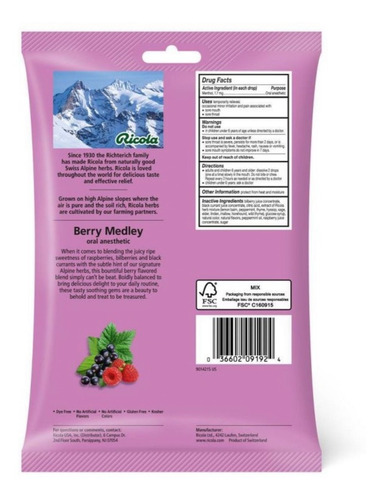 Caramelo Macizo Ricola Pastillas Berry Medley Con Hierbas Suizas 45 u