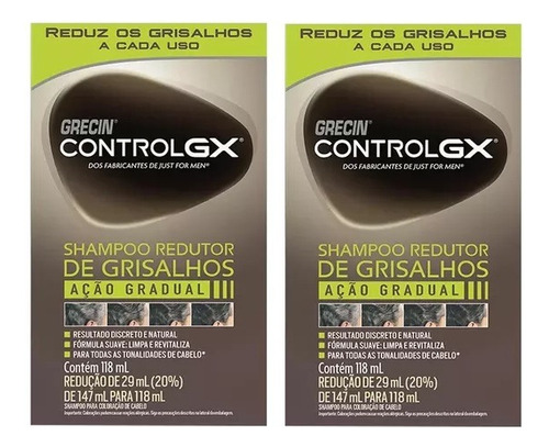 Kit 2 Shampoos Redutor De Grisalhos Grecin Control Gx 118 Ml