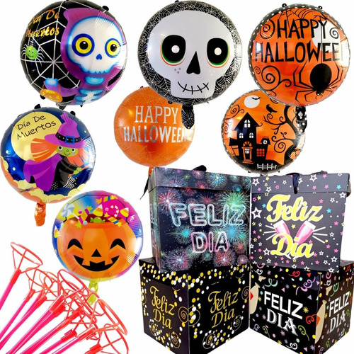 12 Pack Cajas De Regalo 22 Cm Globos Varas Halloween Niños