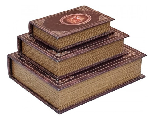 Imagem 4 de 5 de Jogo Caixa Livro Decorativo - 3 Peças Mdf + Pu - G3038