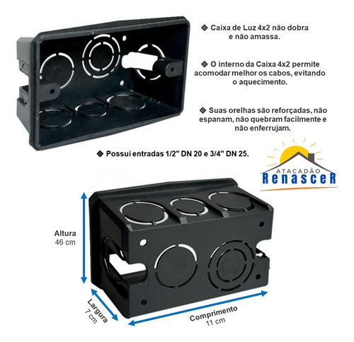 Caixa De Luz 4x2 Kit C/20+ Conduite Eletroduto 3/4 50 Metros
