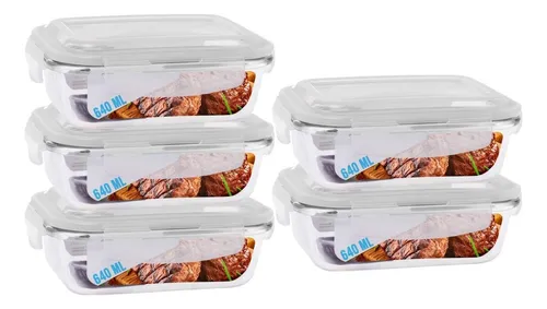 comprar Conjunto 5 Potes 640ml Vidro Hermético 4 Travas Marmita
