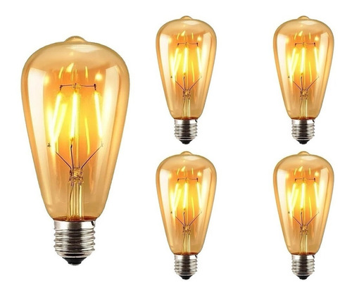 Pack 5 Ampolleta Led Tipo Edison 6 Watts Retro Vintage