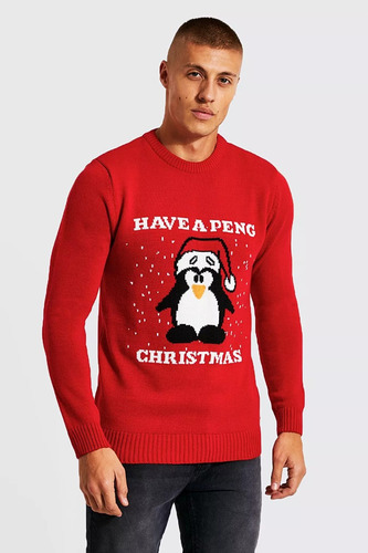 Sweater De Navidad Pinguino Tejido Talla  M Y L