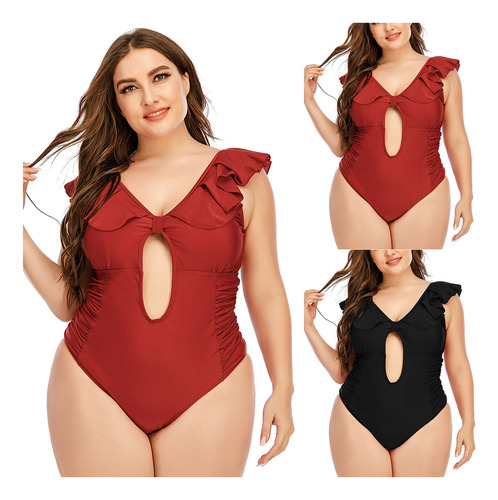 Traje De Baño Liso Casual De Talla Grande For Mujer Bikini