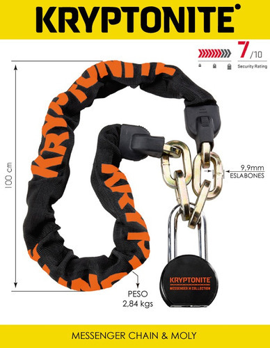 Cadena Bicicleta Messenger Chain Moly + Tuerca M10 Color Naranja