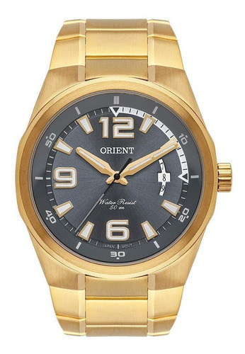 Relógio Masculino Dourado Orient Prova D'água 50m Com Data Cor do fundo Grafite
