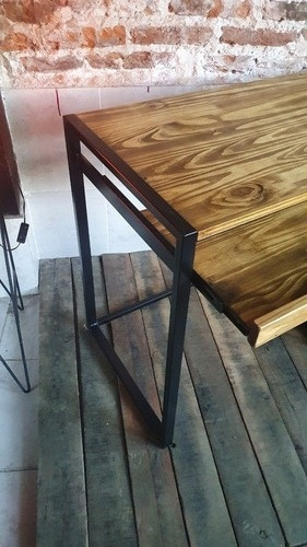 Imagen 6 de 10 de Mesa Pc Industrial Hierro Y Madera + Bandeja Teclado 100x50