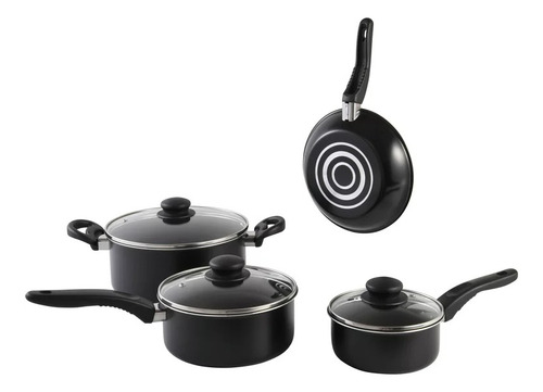 Juego De Bateria Cocina Sartenes Mainstays 7 Pzas Antiadhere Color Negro