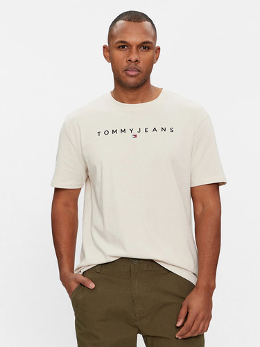 Polera Regular Linear Logo Beige Tommy Jeans