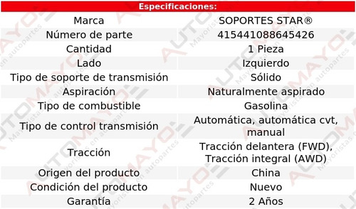Tacón Transmisión Aut, Cvt, Std Izq Vue 2.2l 4 Cil 2002-2006