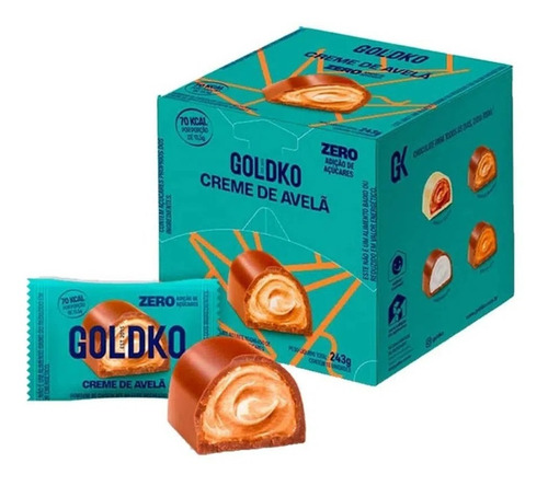 Caixa De Bombom Goldko Creme De Avelã Zero Açúcar 18un