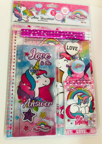 Hermoso Set De Escritura I Love Unicorns Con 11 P Kreker